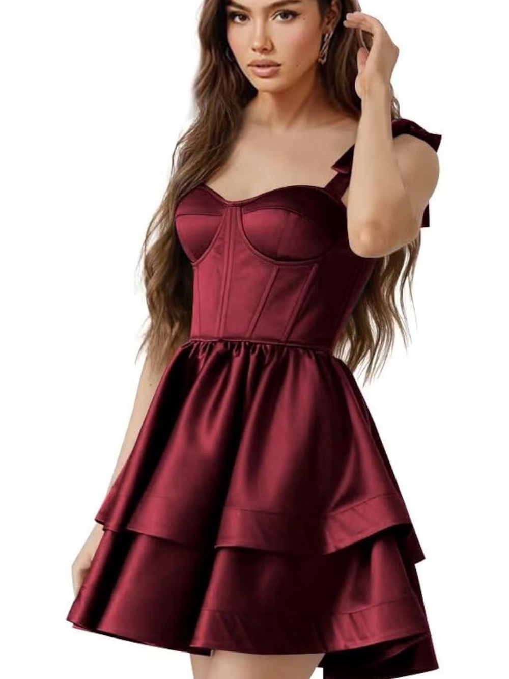 NWT Burgundy Satin Tiered Mini Dress